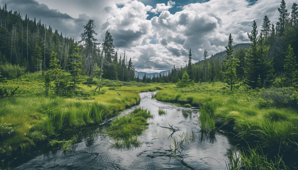 Lush green forest landscape captured using optimal camera settings for landscape photography.